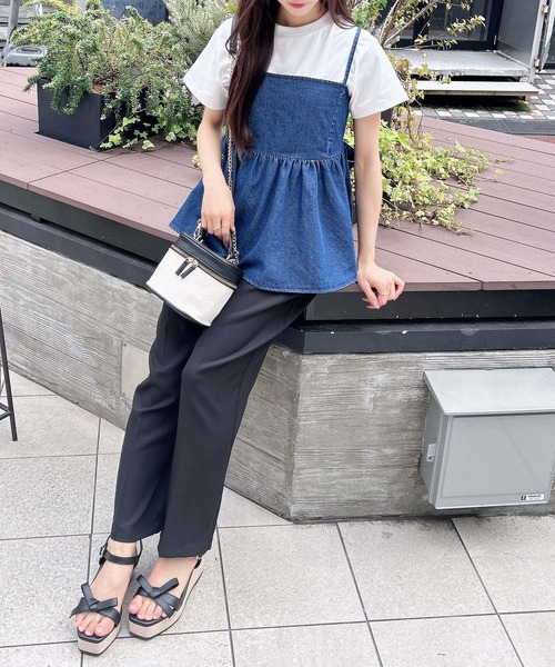 INGNI(イング)の「2Wayリボンデニムキャミソール(キャミソール・レディース・ブルー/ライトブルー/ブラック・M)」の7枚目の写真