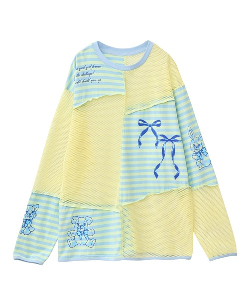 Candy Stripper（キャンディストリッパー）の「HEARTFUL FRIENDS PATCH WORK トップス（Tシャツ/カットソー・レディース・ピンク系その他/オフホワイト/ライトイエロー・FREE）」の2枚目の写真