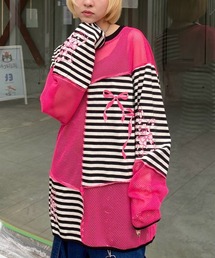 Candy Stripper（キャンディストリッパー）の「HEARTFUL FRIENDS PATCH WORK トップス（Tシャツ/カットソー・メンズ）」