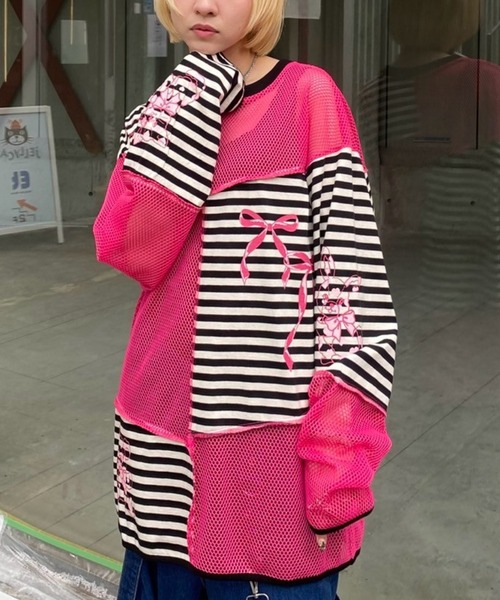 Candy Stripper（キャンディストリッパー）の「HEARTFUL FRIENDS PATCH WORK トップス（Tシャツ/カットソー・レディース・ピンク系その他/オフホワイト/ライトイエロー・FREE）」の3枚目の写真