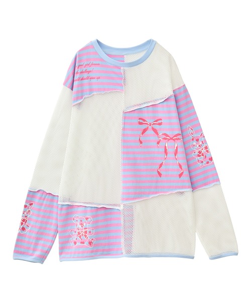 Candy Stripper（キャンディストリッパー）の「HEARTFUL FRIENDS PATCH WORK トップス（Tシャツ/カットソー・レディース・ピンク系その他/オフホワイト/ライトイエロー・FREE）」の6枚目の写真