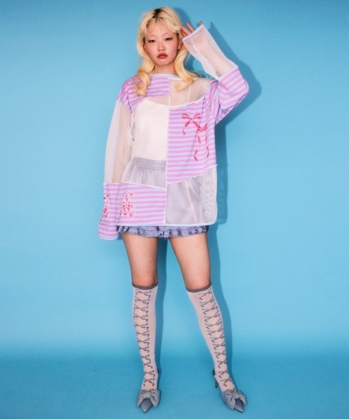 Candy Stripper（キャンディストリッパー）の「HEARTFUL FRIENDS PATCH WORK トップス（Tシャツ/カットソー・レディース・ピンク系その他/オフホワイト/ライトイエロー・FREE）」の15枚目の写真