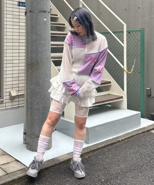 Candy Stripper（キャンディストリッパー）の「HEARTFUL FRIENDS PATCH WORK トップス（Tシャツ/カットソー・レディース・ピンク系その他/オフホワイト/ライトイエロー・FREE）」の4枚目の写真