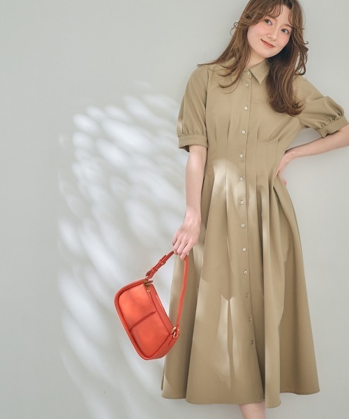 12Twelve Agenda（トゥエルブ　アジェンダ）の「ウエストピンタックシャツワンピース（ワンピース・レディース・ネイビー/ベージュ/グリーン・M）」の2枚目の写真