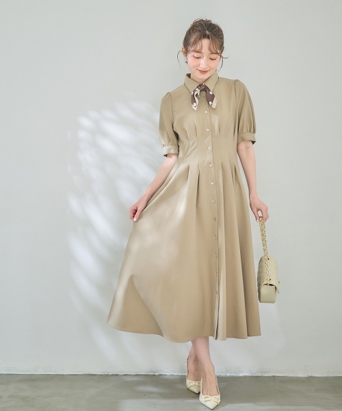 12Twelve Agenda（トゥエルブ　アジェンダ）の「ウエストピンタックシャツワンピース（ワンピース・レディース・ネイビー/ベージュ/グリーン・M）」の6枚目の写真