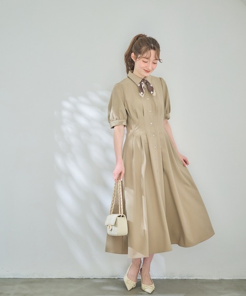 12Twelve Agenda（トゥエルブ　アジェンダ）の「ウエストピンタックシャツワンピース（ワンピース・レディース・ネイビー/ベージュ/グリーン・M）」の8枚目の写真