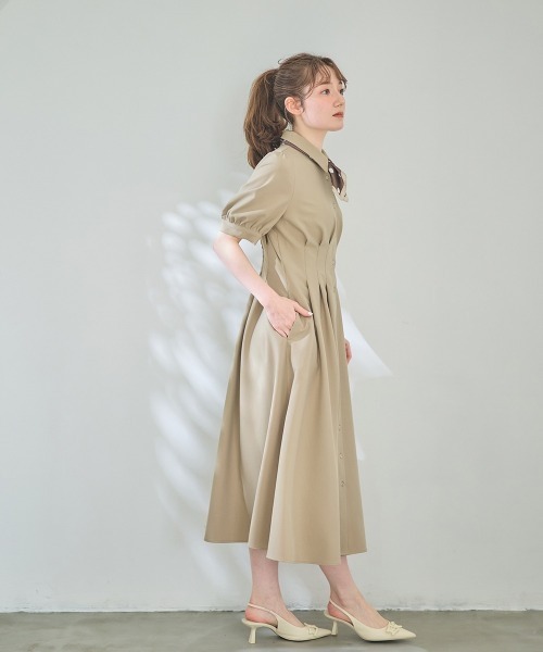 12Twelve Agenda（トゥエルブ　アジェンダ）の「ウエストピンタックシャツワンピース（ワンピース・レディース・ネイビー/ベージュ/グリーン・M）」の9枚目の写真