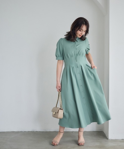 12Twelve Agenda（トゥエルブ　アジェンダ）の「ウエストピンタックシャツワンピース（ワンピース・レディース・ネイビー/ベージュ/グリーン・M）」の15枚目の写真