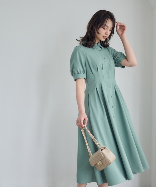 12Twelve Agenda（トゥエルブ　アジェンダ）の「ウエストピンタックシャツワンピース（ワンピース・レディース・ネイビー/ベージュ/グリーン・M）」の14枚目の写真