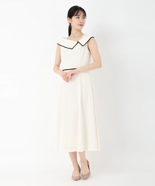 ストロベリーフィールズ　ロールカラー　ワンピース STRAWBERRY-FIELDS】配色ロールカラーワンピース #fashion
