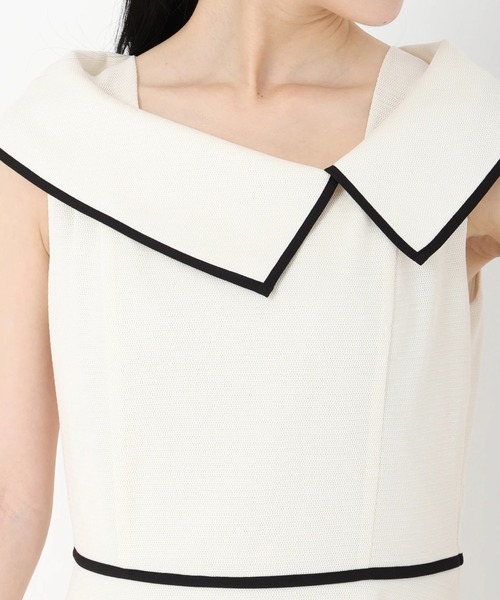 STRAWBERRY-FIELDS（ストロベリーフィールズ）の「アシンメトリーカラーワンピース（ワンピース・レディース・ブラック/キナリ・2）」の7枚目の写真