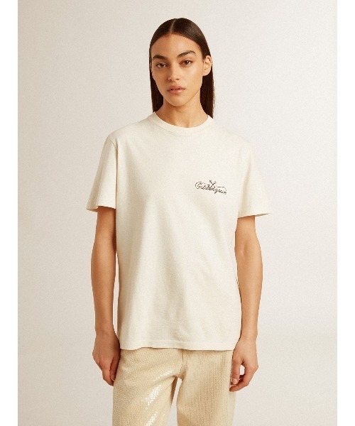 GOLDEN GOOSE（ゴールデングース）の「Tシャツ レディース（ユーズドホワイト） チェストロゴ（Tシャツ/カットソー・レディース・ホワイト系その他・S/M）」の2枚目の写真