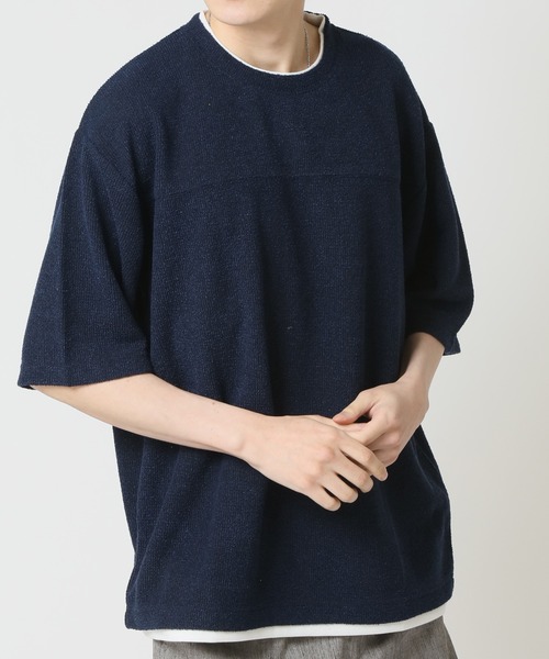 ARCADE(アーケード)の「パイル杢 接触冷感 速乾 ドライ フェイクレイヤード 半袖カットソー Tシャツ(Tシャツ/カットソー・メンズ・グレー/カーキ/ベージュ/ネイビー・M/L/LL)」の4枚目の写真