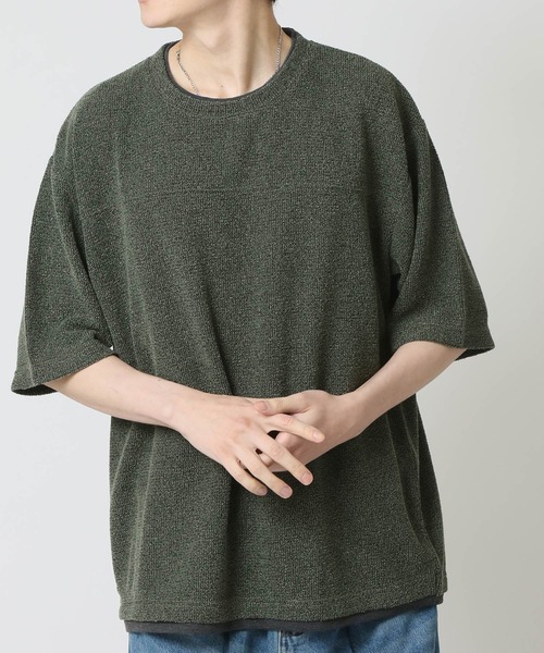 ARCADE(アーケード)の「パイル杢 接触冷感 速乾 ドライ フェイクレイヤード 半袖カットソー Tシャツ(Tシャツ/カットソー・メンズ・グレー/カーキ/ベージュ/ネイビー・M/L/LL)」の3枚目の写真