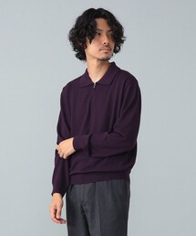 パープルのジップアップセーター ハーフジップニット ニット レディース 長袖 セーター 送料無料