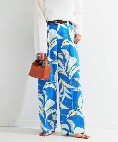 B.C STOCK（ベーセーストック）の「手洗い可 / アートプリントバックゴムトラウザー（その他パンツ・レディース・ブルー系その他/グリーン/ブラック・FREE）」の2枚目の写真