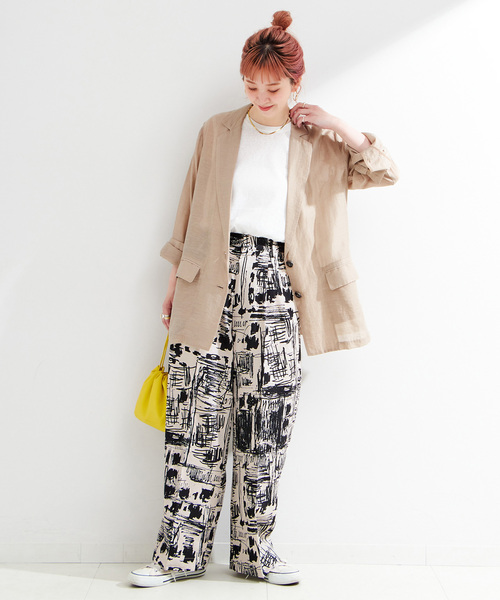 B.C STOCK（ベーセーストック）の「手洗い可 / アートプリントバックゴムトラウザー（その他パンツ・レディース・ブルー系その他/グリーン/ブラック・FREE）」の4枚目の写真