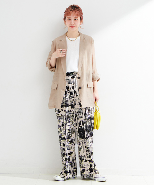 B.C STOCK（ベーセーストック）の「手洗い可 / アートプリントバックゴムトラウザー（その他パンツ・レディース・ブルー系その他/グリーン/ブラック・FREE）」の5枚目の写真