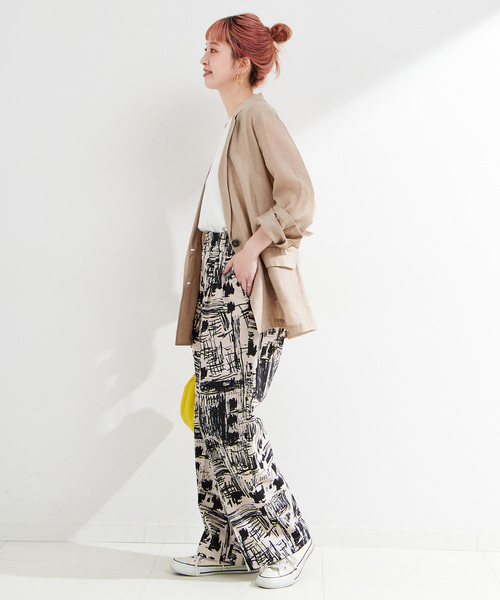 B.C STOCK（ベーセーストック）の「手洗い可 / アートプリントバックゴムトラウザー（その他パンツ・レディース・ブルー系その他/グリーン/ブラック・FREE）」の6枚目の写真