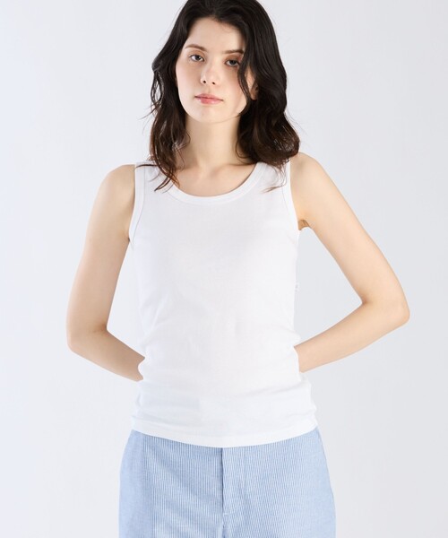 agnes b.(アニエスベー)の「コットン タンクトップ(Tシャツ/カットソー・レディース・ホワイト・1/2/3)」の2枚目の写真
