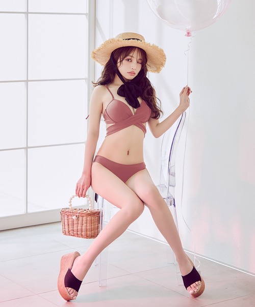 バッククロスリボンワンカラービキニ 2点セット【ビキニ】【水着