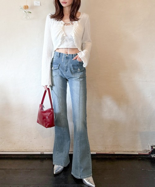 mily bilet（ミウィビレット）の「【mily bilet】脚、盛れすぎ注意！ポケットデザインストレッチフレアデニム（デニムパンツ・レディース・インディゴブルー/ブラック/ブルー・MEDIUM/SMALL/X-LARGE/LARGE）」の10枚目の写真