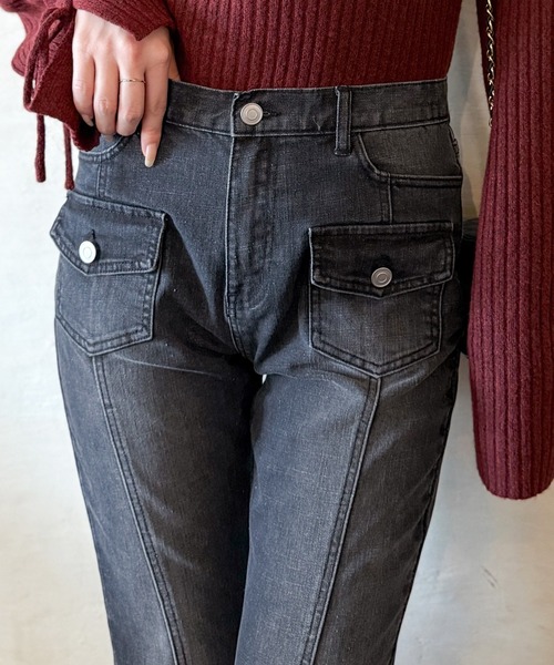 mily bilet（ミウィビレット）の「【mily bilet】脚、盛れすぎ注意！ポケットデザインストレッチフレアデニム（デニムパンツ・レディース・インディゴブルー/ブラック/ブルー・MEDIUM/SMALL/X-LARGE/LARGE）」の14枚目の写真