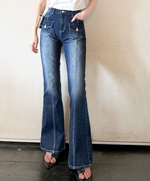 mily bilet（ミウィビレット）の「【mily bilet】脚、盛れすぎ注意！ポケットデザインストレッチフレアデニム（デニムパンツ・レディース・インディゴブルー/ブラック/ブルー・MEDIUM/SMALL/X-LARGE/LARGE）」の19枚目の写真