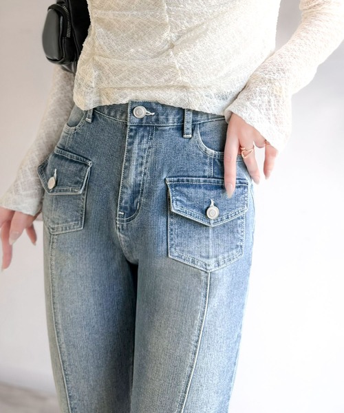 mily bilet（ミウィビレット）の「【mily bilet】脚、盛れすぎ注意！ポケットデザインストレッチフレアデニム（デニムパンツ・レディース・インディゴブルー/ブラック/ブルー・MEDIUM/SMALL/X-LARGE/LARGE）」の20枚目の写真