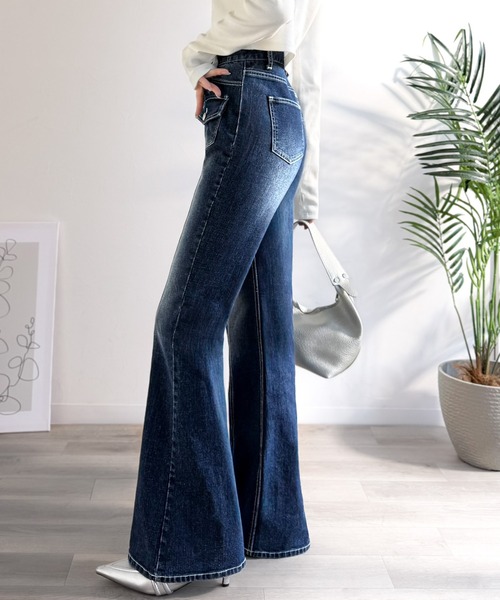 mily bilet（ミウィビレット）の「【mily bilet】脚、盛れすぎ注意！ポケットデザインストレッチフレアデニム（デニムパンツ・レディース・インディゴブルー/ブラック/ブルー・MEDIUM/SMALL/X-LARGE/LARGE）」の17枚目の写真