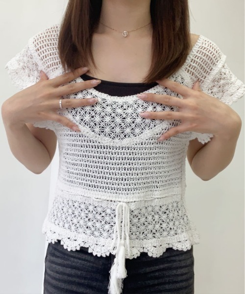 【ギリシャ製】ハンドメイド　クロシェ編み ニットトップス　ワンピース風 ギリシャ製】ハンドメイド クロシェ編み ニットトップス