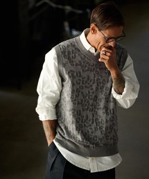 mcg3647-Layer of Leopard VN Vest レオパードニットベスト