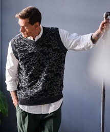 mcg3647-Layer of Leopard VN Vest レオパードニットベスト