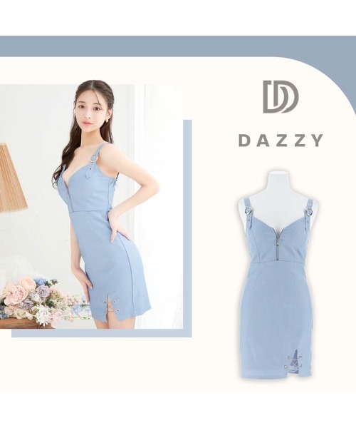DAZZY(デイジー)の「フロントジップ デニムスリット チェーンベルト ノースリーブ タイトミニワンピース(ドレス・レディース・ブルー・XS/S/M/L)」の12枚目の写真