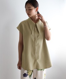 long collar french sleeve blouse / ロングカラーフレンチスリーブブラウス