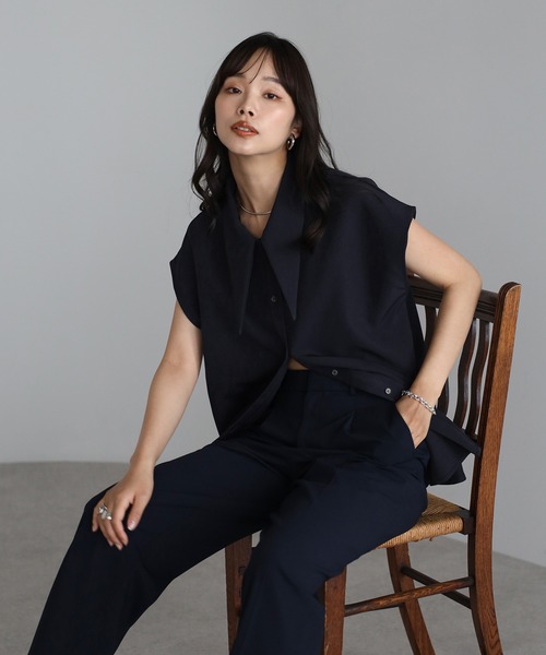 long collar french sleeve blouse / ロングカラーフレンチスリーブブラウス