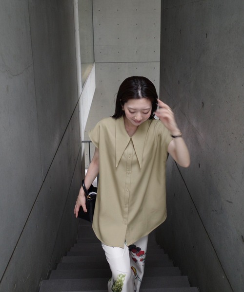 美品＊エブール ベルスリーブブラウス 36 くすみピンク 長袖 コットン 日本製 News | ebure(エブール)