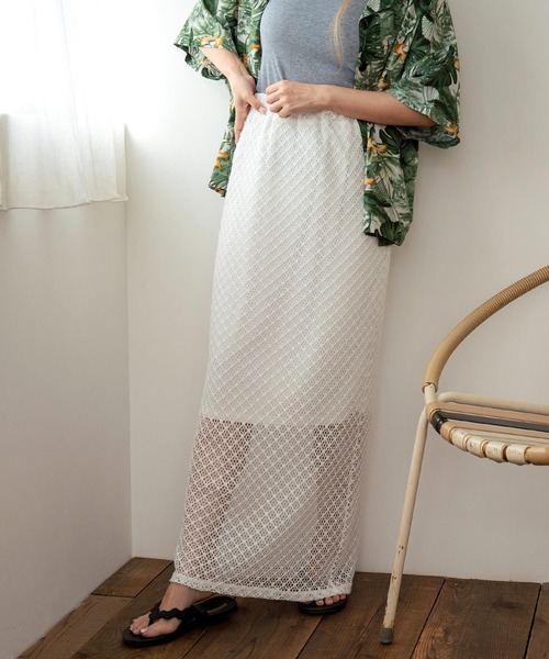 anap mimpi(アナップミンピ)の「メッシュ レース バック スリット ロング スカート(スカート・レディース・ブラック/オフホワイト・FREE)」の1枚目の写真