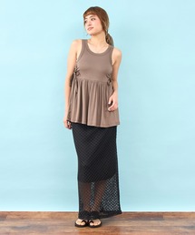 メッシュ レース バック スリット ロング スカート