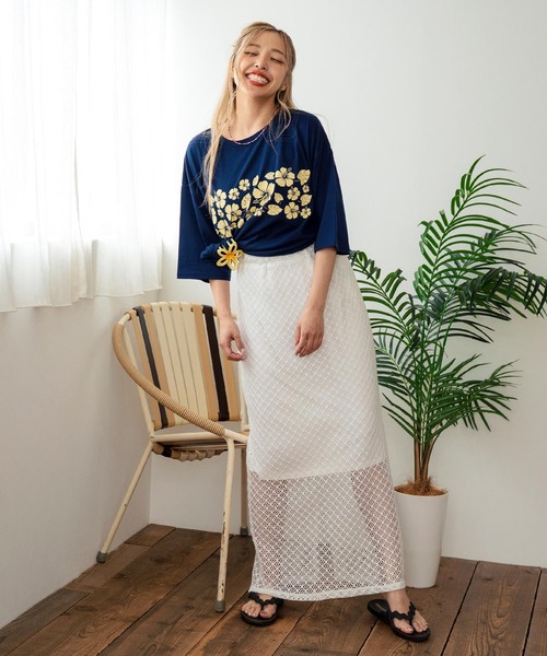 anap mimpi(アナップミンピ)の「メッシュ レース バック スリット ロング スカート(スカート・レディース・ブラック/オフホワイト・FREE)」の8枚目の写真