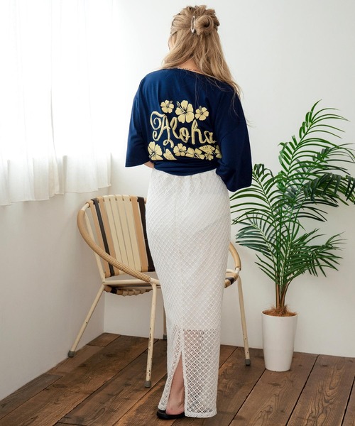 anap mimpi(アナップミンピ)の「メッシュ レース バック スリット ロング スカート(スカート・レディース・ブラック/オフホワイト・FREE)」の9枚目の写真