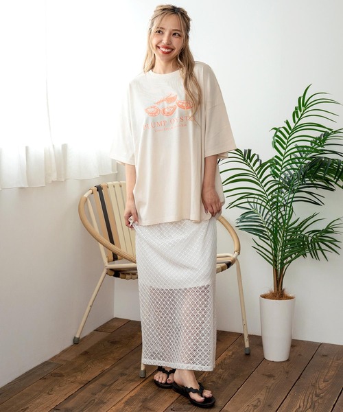 anap mimpi(アナップミンピ)の「メッシュ レース バック スリット ロング スカート(スカート・レディース・ブラック/オフホワイト・FREE)」の10枚目の写真