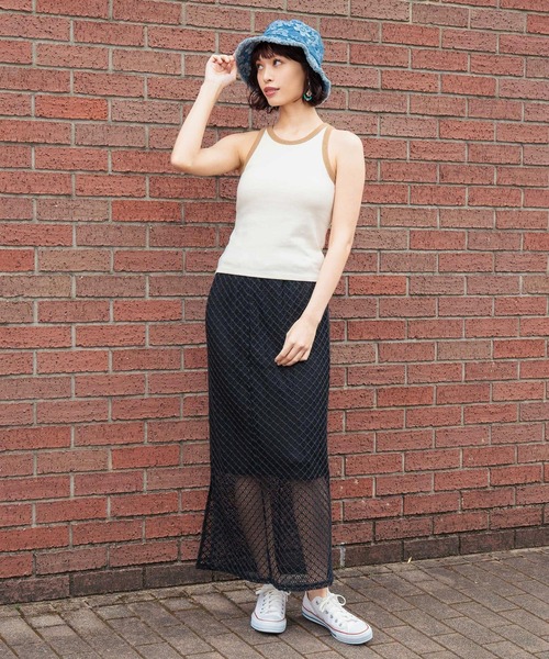 anap mimpi(アナップミンピ)の「メッシュ レース バック スリット ロング スカート(スカート・レディース・ブラック/オフホワイト・FREE)」の11枚目の写真