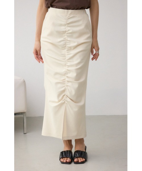 AZUL by moussy(アズールバイマウジー)の「ギャザーナロースカート(スカート・レディース・グレー/アイボリー/ブラック・SMALL/MEDIUM)」の2枚目の写真
