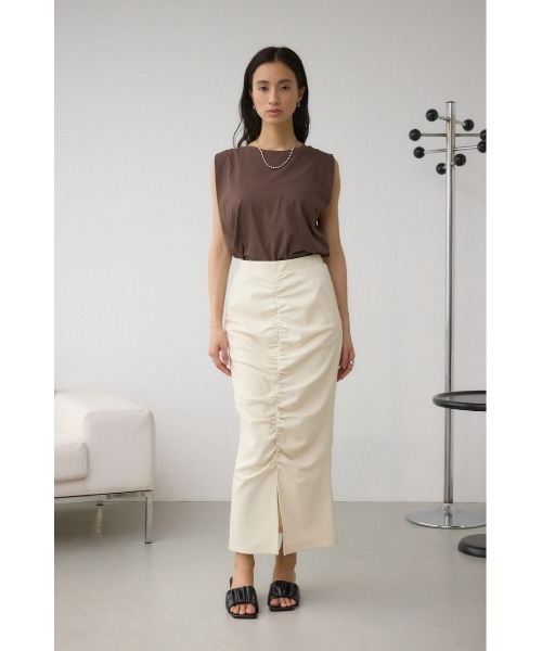 AZUL by moussy(アズールバイマウジー)の「ギャザーナロースカート(スカート・レディース・グレー/アイボリー/ブラック・SMALL/MEDIUM)」の10枚目の写真