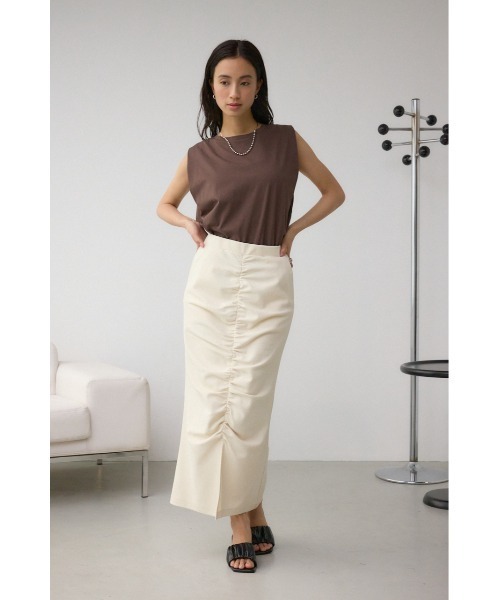 AZUL by moussy(アズールバイマウジー)の「ギャザーナロースカート(スカート・レディース・グレー/アイボリー/ブラック・SMALL/MEDIUM)」の11枚目の写真