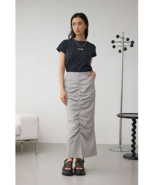 AZUL by moussy(アズールバイマウジー)の「ギャザーナロースカート(スカート・レディース・グレー/アイボリー/ブラック・SMALL/MEDIUM)」の6枚目の写真