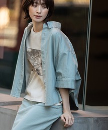 Munich | ダスティー加工デニムハーフスリーブシャツ(シャツ/ブラウス)