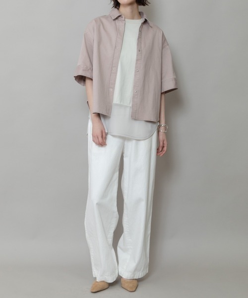 Munich（ミューニック）の「ダスティー加工デニムハーフスリーブシャツ（シャツ/ブラウス・レディース・モカ/ピンク/サックスブルー・FREE）」の10枚目の写真