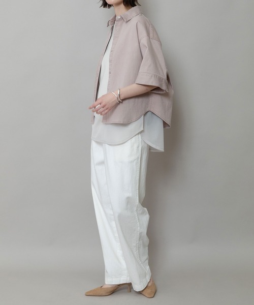 Munich（ミューニック）の「ダスティー加工デニムハーフスリーブシャツ（シャツ/ブラウス・レディース・モカ/ピンク/サックスブルー・FREE）」の9枚目の写真